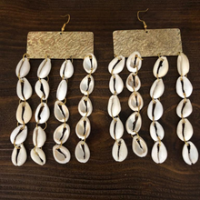 Load image into Gallery viewer, Cowrie Shell rectangle earrings by Crowned by Jelani