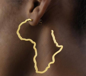 Black woman in Africa Map hoop earrings, gold, silver, rose gold
