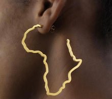 Load image into Gallery viewer, Black woman in Africa Map hoop earrings, gold, silver, rose gold