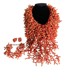 Load image into Gallery viewer, coral style African necklace set with bracelet and earrings, red,