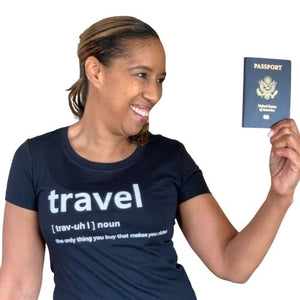 Travel definition tshirt | Crowned by Jelani tee ladies and unisex sizes
